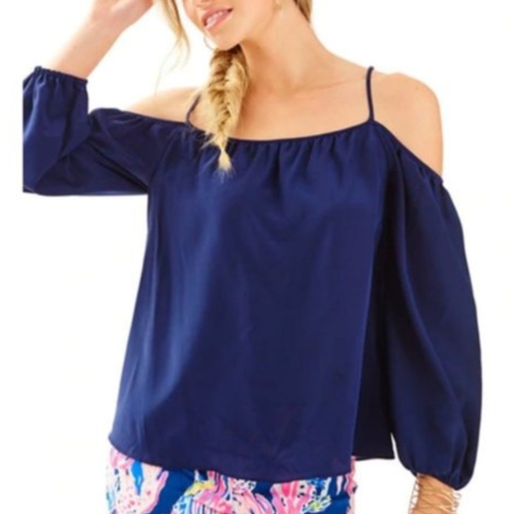 Lilly Pulitzer navy cold shoulder blouse